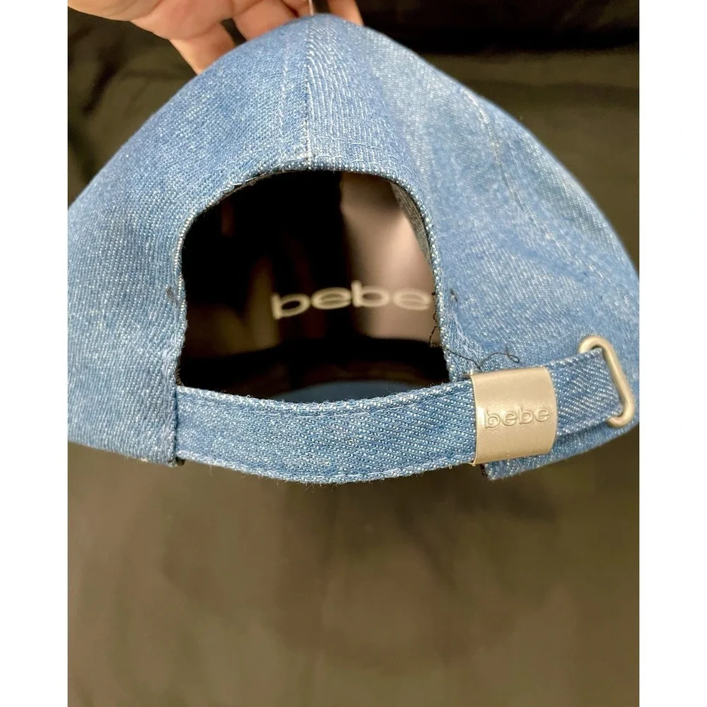 NWT Bebe Rhinestone Denim‎ Baseball Hat Blue All Over Bling Logo Cap Y2K